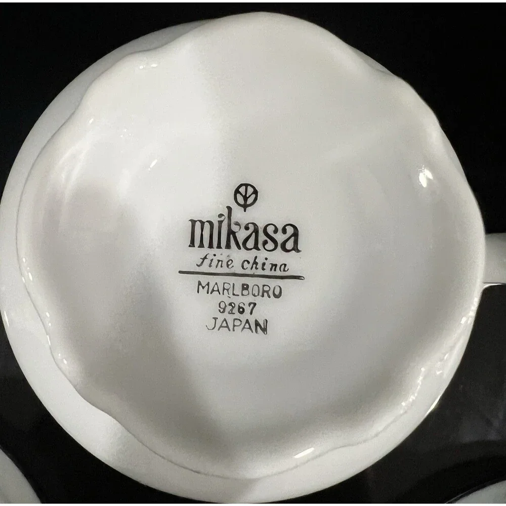 Set of 3 Mikasa Marlboro Footed Tea Cups 9267 Platinum Trim White Fine China